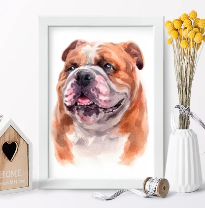 Quadro decorativo Cachorro Bulldog Inglês aquarela sku: 1061g5