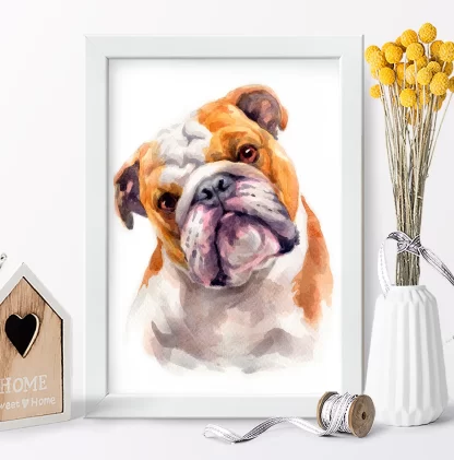 Quadro decorativo Cachorro Bulldog Inglês aquarela sku: 1061g8