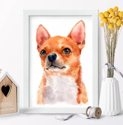 Quadro decorativo Cachorro Chihuahua aquarela sku: 1063g3