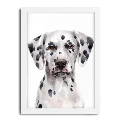 1065g2 Quadro Decorativo Cachorro Dálmata Aquarela moldura branca