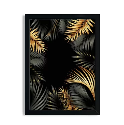 Quadro decorativo Folhagens preto e dourado sku: 12p3