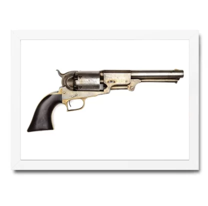 QDD101 Quadro Decorativo Pistola Colt 45 Antiga Moldura Branca