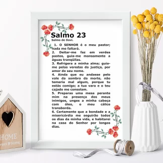 QFG104 Quadro Decorativo Salmo 23 da Bíblia Com Flores Realista