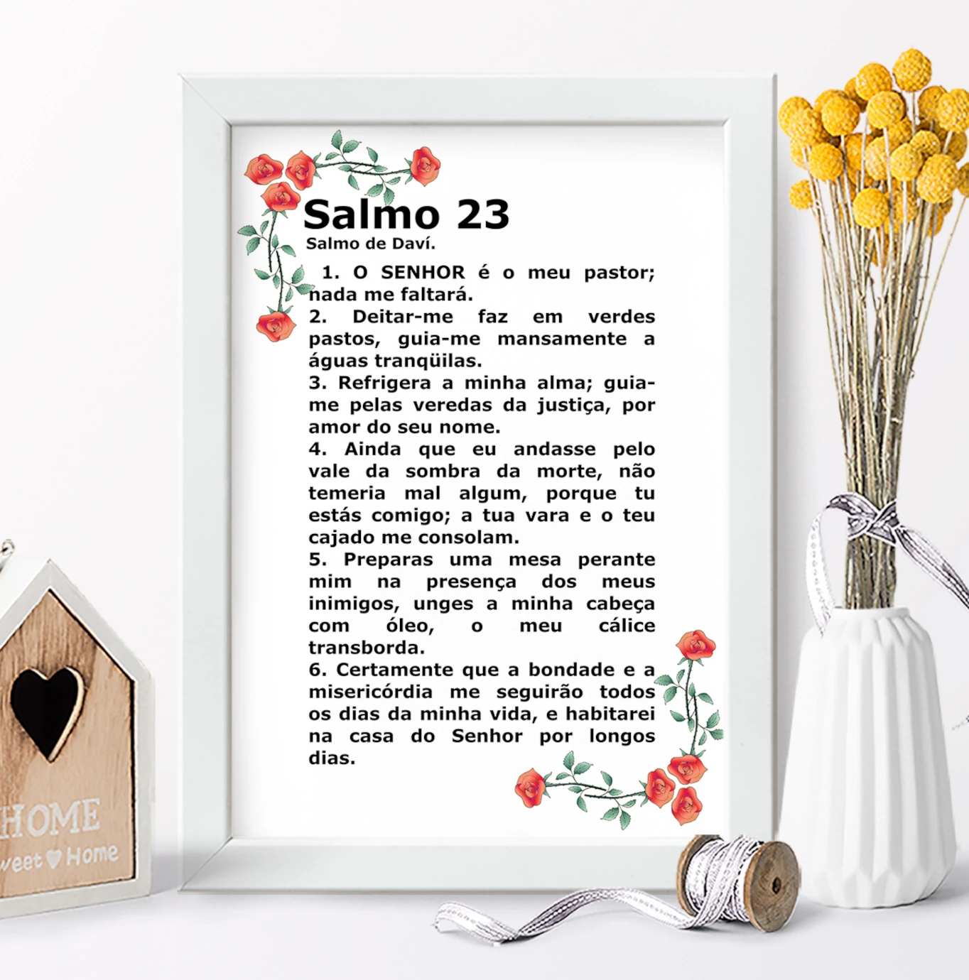 Quadro Decorativo Salmo 23 da Bíblia Com Flores SKU QFG104