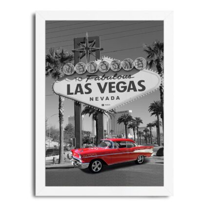 Quadro Decorativo Chevy Bel Air 57 em Las Vegas - Moldura Branca