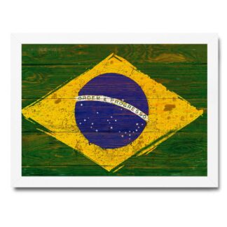 Quadro Decorativo Bandeira do Brasil imitando Madeira