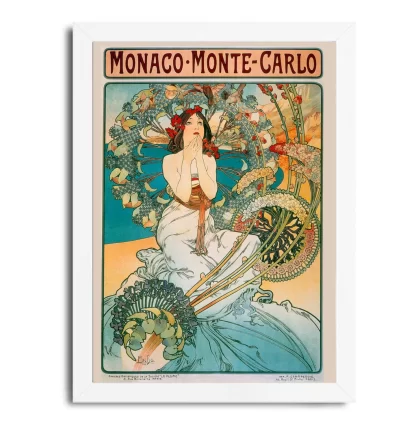 Quadro decorativo Alfons Mucha Monaco Monte Carlo Moldura branca