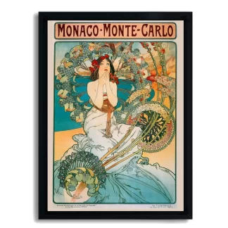 Quadro decorativo Alfons Mucha Monaco Monte Carlo Moldura preta