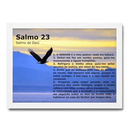 QFG115 Quadro Decorativo Evangélico Salmo23 Paisagem com Águia moldura branca