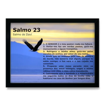 QFG115 Quadro Decorativo Evangélico Salmo23 Paisagem com Águia moldura preta