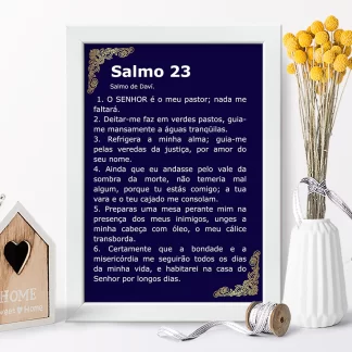 Quadro Decorativo Evangélico Salmo 23 Azul e Dourado realista SKU QFG108
