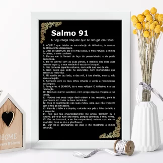 qfg106 quadro decorativo salmo 91 preto e dourado realista