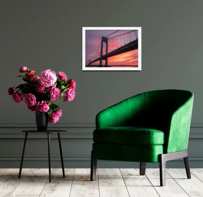 qpl103 quadro decorativo ponte verrazano-narrows bridge nova york ao entardecer realista branca