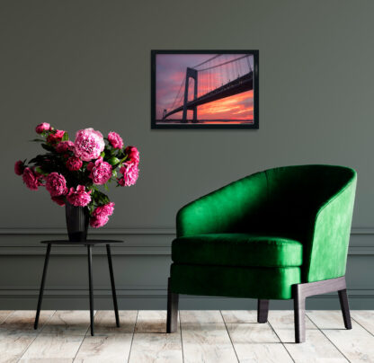 qpl103 quadro decorativo ponte verrazano-narrows bridge nova york ao entardecer realista preta