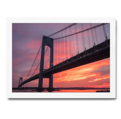 qpl103 quadro decorativo ponte verrazano-narrows bridge nova york ao entardecer moldura branca