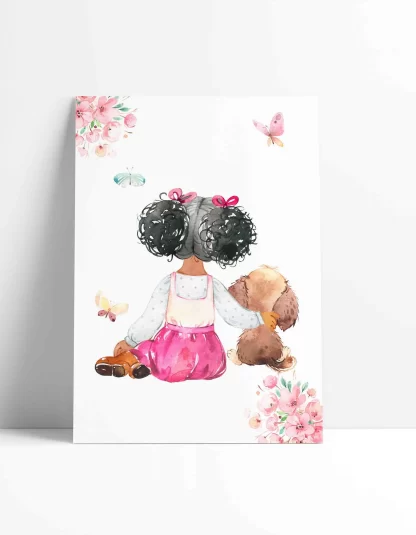 Quadro Decorativo Menina e cachorrinho aquarela flores SKU: 05aq