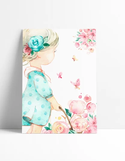 Placa decorativa Menina aquarela flores SKU: 16aq