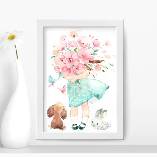 Quadro decorativo Infantil Menina aquarela flores SKU: 30aq