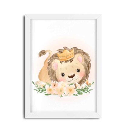 Quadro Decorativo Infantil Safari Baby Leãozinho com Flores SKU: 4550g1