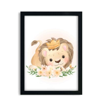 Quadro Decorativo Infantil Safari Baby Leãozinho com Flores SKU: 4550g1