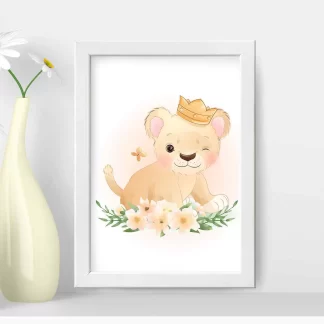 Quadro Decorativo Infantil Safari Baby Leãozinho com Flores SKU: 4550g2