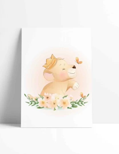 Quadro Decorativo Infantil Safari Baby Leãozinho com Flores SKU: 4550g3