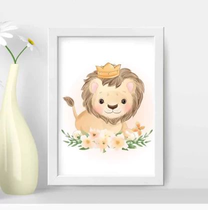 Quadro Decorativo Infantil Safari Baby Leãozinho com Flores SKU: 4550g6