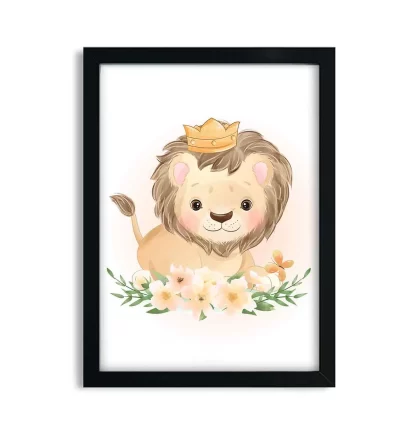 Quadro Decorativo Infantil Safari Baby Leãozinho com Flores SKU: 4550g6