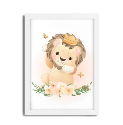 Quadro Decorativo Infantil Safari Baby Leãozinho com Flores SKU: 4550g7