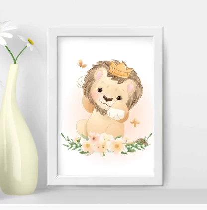 Quadro Decorativo Infantil Safari Baby Leãozinho com Flores SKU: 4550g7