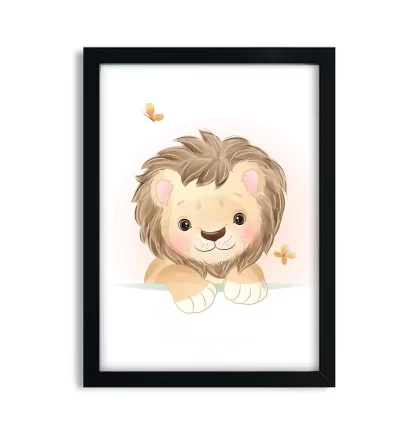 Quadro Decorativo Infantil Safari Baby Leãozinho com Flores SKU: 4550g8
