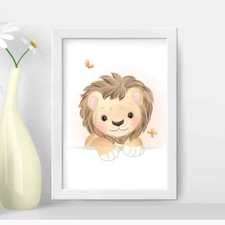 Quadro Decorativo Infantil Safari Baby Leãozinho com Flores SKU: 4550g8
