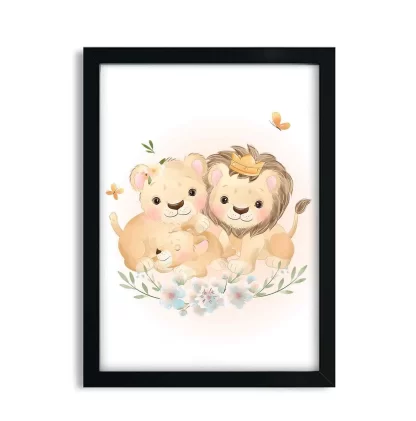Quadro Decorativo Infantil Safari Baby Leãozinho com Flores SKU: 4550g9
