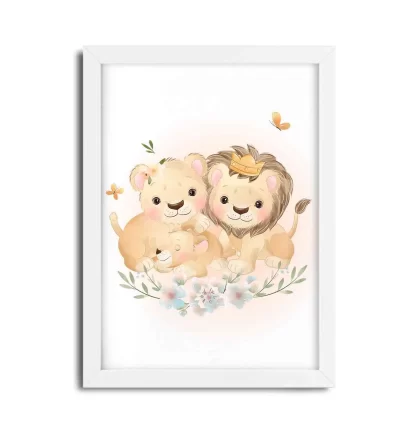 Quadro Decorativo Infantil Safari Baby Leãozinho com Flores SKU: 4550g9