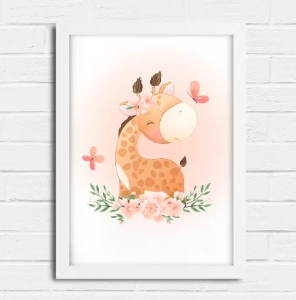Quadro Decorativo Infantil Girafinha com Flores e Borboletas SKU: 4633g4