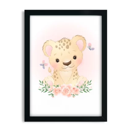 Quadro Decorativo Infantil Leopardo com Flores e Borboletas SKU: 4633g6