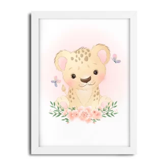 Quadro Decorativo Infantil Leopardo com Flores e Borboletas SKU: 4633g6