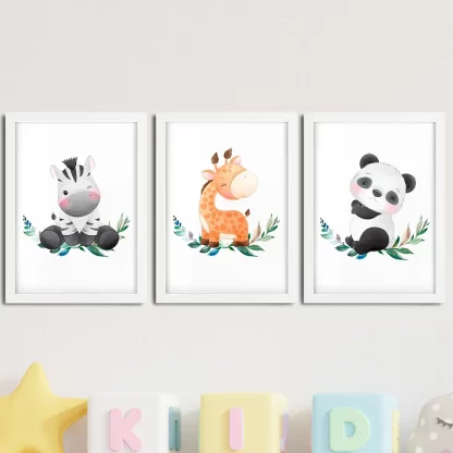 Kit 3 Quadros Infantil Animais Zebra Panda e Girafa SKU: 4634CKIT4