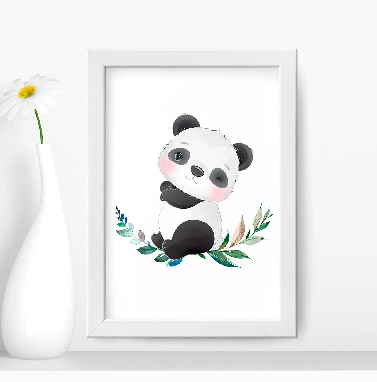 Quadro Infantil Desenho Panda Fundo Verde
