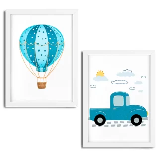 Kit 2 Quadros Decorativos Infantil Balão de ar e Carrinho SKU: 5165g5