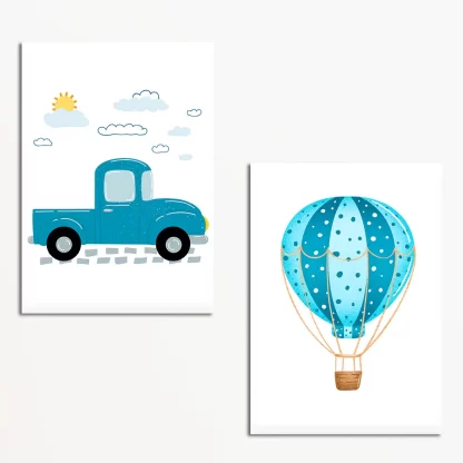 Kit 2 Quadros Decorativos Infantil Balão de ar e Carrinho SKU: 5165g5