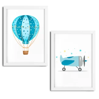 Kit 2 Quadros Decorativos Infantil Balão de ar e Avião SKU: 5165g4