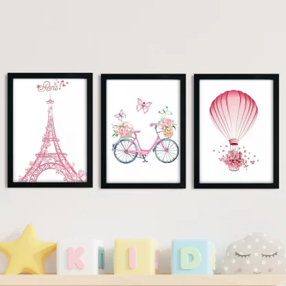 Kit 3 Quadros decorativos Paris Eiffel e Bicicleta SKU: Kit60aq