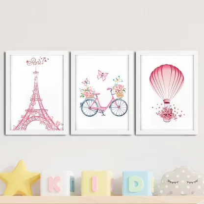 Kit 3 Quadros decorativos Paris Eiffel e Bicicleta SKU: Kit60aq