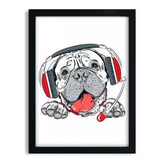 Quadro Decorativo Cachorro Bulldog Inglês Fone de Ouvido SKU: 1130g