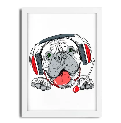 Quadro Decorativo Cachorro Bulldog Inglês Fone de Ouvido SKU: 1130g