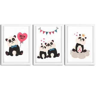 Kit 3 Quadros Decorativos Infantil Urso Panda SKU: 4593kit