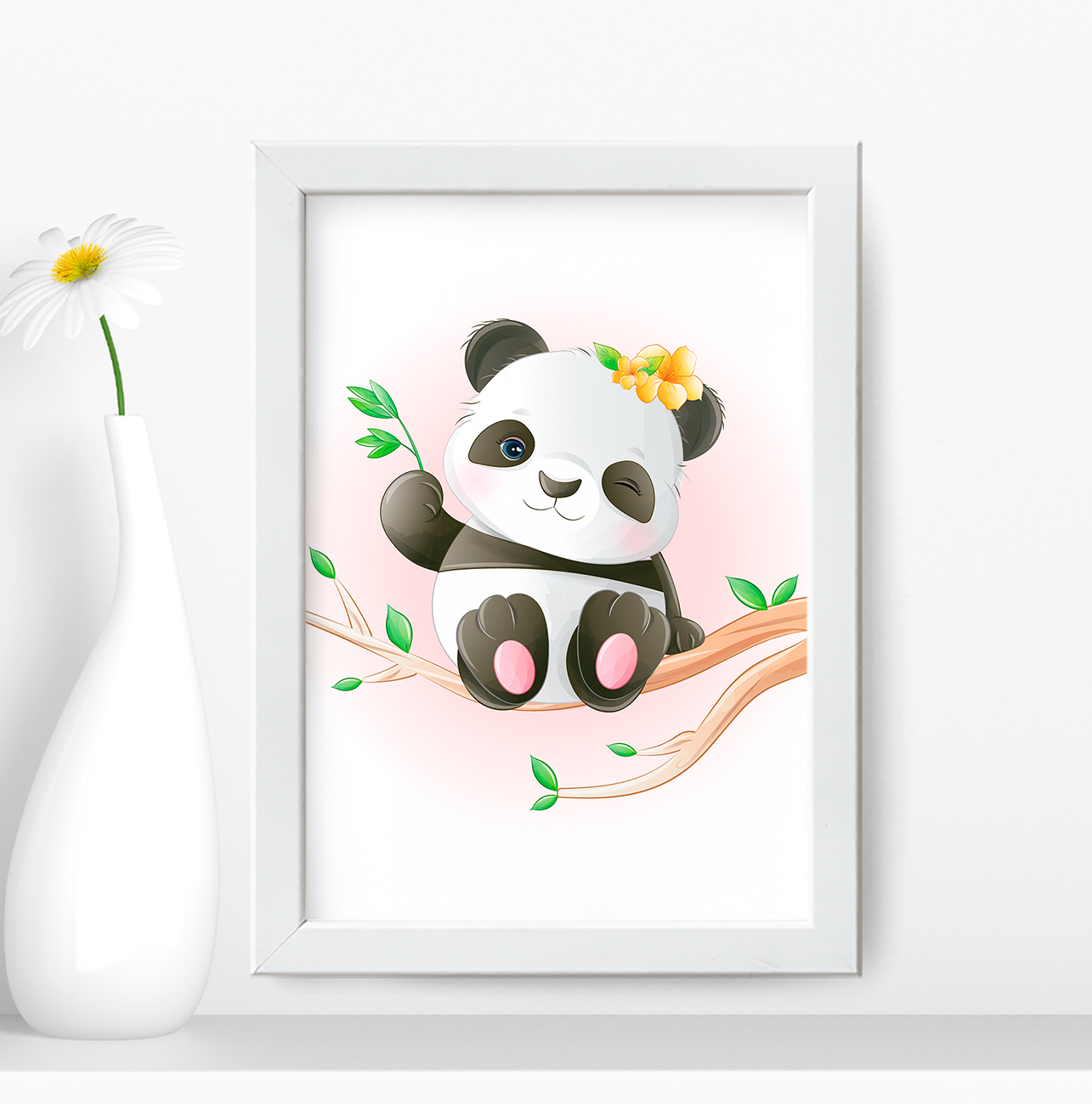 Quadro Infantil Bebê Kit Urso Panda Desenho Com 3 - 20x20 - Branco