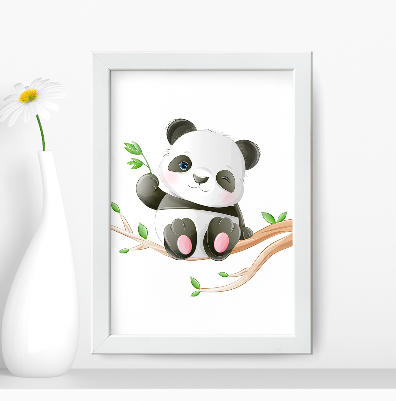 Quadro Decorativo Urso Panda com Tons Verdes SKU: 4321g