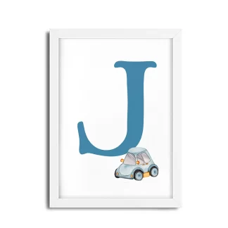 Quadro Decorativo Infantil Letra J com carrinho menino - SKU: 4780g10-2